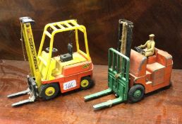 DINKY: Two diecast toy forklift trucks of varying