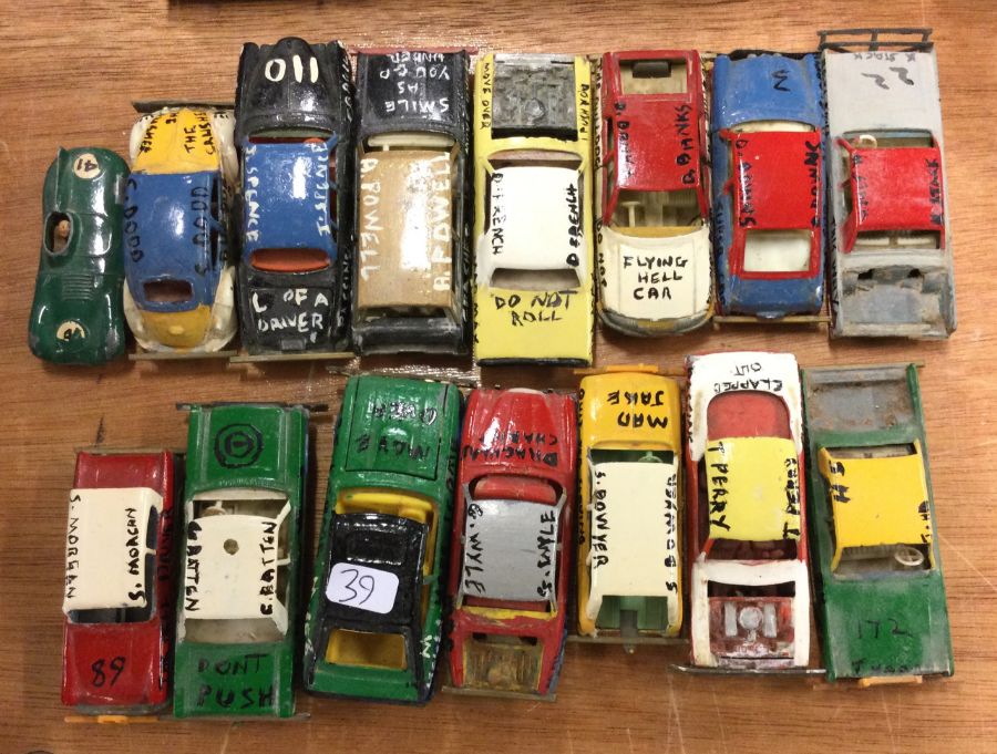 A collection of CORGI toy banger racing cars.