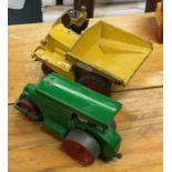 DINKY: A diecast toy dumper truck together with a