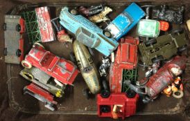 A box containing diecast toy cars of varying maker