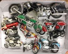 A selection of toy motorcycles.