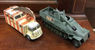 DINKY: A diecast toy tank together with a CORGI lo