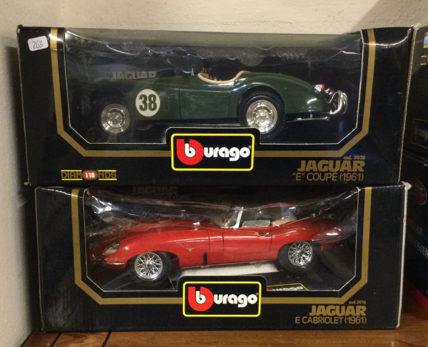 A boxed Bburago diecast model Jaguar E Cabriolet (