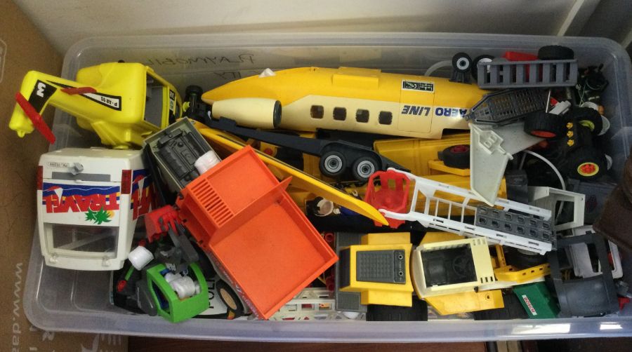A large box containing numerous preloved toy vehic