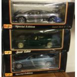 Three boxed MAISTO model Jaguar cars comprising a