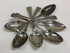 A set of six OE pattern silver dessert spoons. Lon