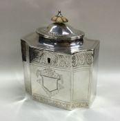 A rectangular Georgian silver tea caddy with brigh