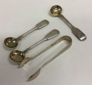 A group of three silver fiddle pattern salt spoons