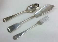 EXETER: A fiddle pattern silver butter knife. Toge