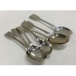 A group of seven fiddle pattern silver teaspoons.