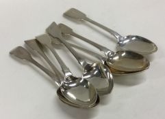 A group of seven fiddle pattern silver teaspoons.