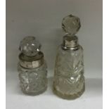 Two silver and glass mounted scent bottles. Variou