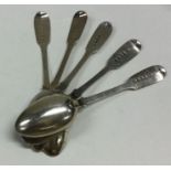 A set of five silver fiddle pattern teaspoons. Lon