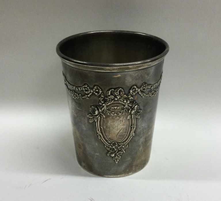 A heavy Continental silver tapering beaker with sw