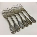 A heavy set of six fiddle and thread pattern silve