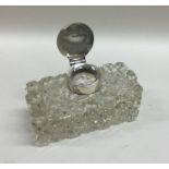 A hobnail cut glass inkstand with silver hinged to