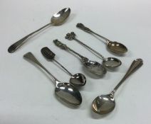 A collection of silver mounted teaspoons. Various