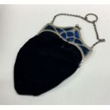 A stylish silver and enamelled purse with hinged t