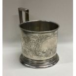 A good Russian silver engraved cup holder on pedes