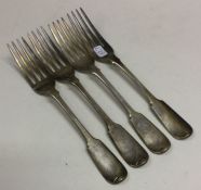 A good set of four Georgian silver fiddle pattern