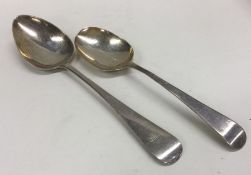 Two Georgian silver tablespoons. Approx. 67 grams.