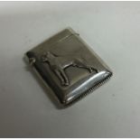 A rectangular silver vesta case mounted with a fig