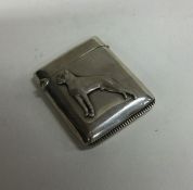 A rectangular silver vesta case mounted with a fig