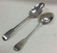 A pair of Russian silver fiddle pattern spoons. Ap