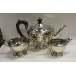 A good Edwardian silver three piece tea service of