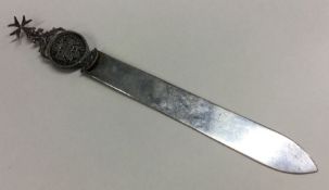 A heavy Maltese silver letter opener inset with co