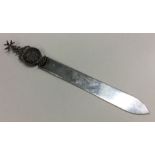 A heavy Maltese silver letter opener inset with co