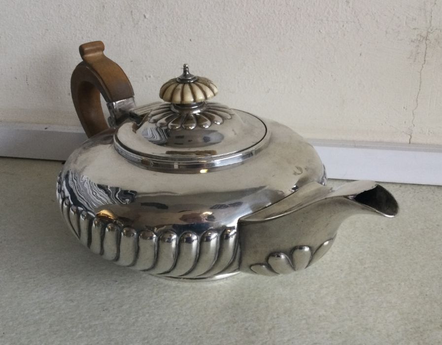 A good circular half fluted teapot. London 1827. A - Image 2 of 2
