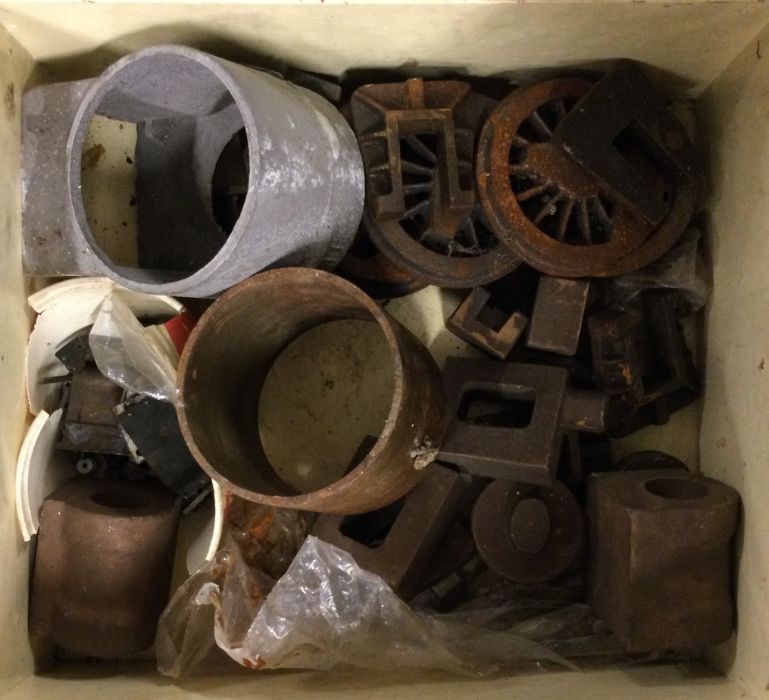 Box containing castings for D6 5 inch gauge tank engine including cast wheels and cylinder blocks