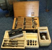 A box containing various milling machine attachments to include collets and cutters. Est. £15 - £20.