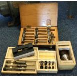 A box containing various milling machine attachments to include collets and cutters. Est. £15 - £20.