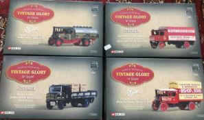 Four Corgi 'Vintage Glory' model vehicles in boxes