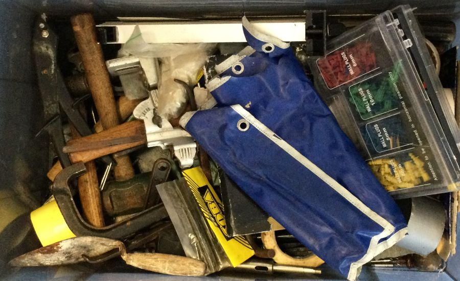 A box containing assorted tools comprising various hammers and a drill - Image 2 of 2