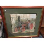 A hand-stitched traction engine in picture frame. Est. £5 - £10.