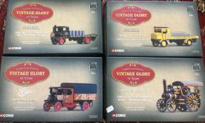 Four Corgi 'Vintage Glory' model vehicles in boxes