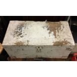 A large wooden army box containing material and milling/lathe attachments. Est. £20 - £30.