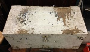 A large wooden army box containing material and milling/lathe attachments. Est. £20 - £30.