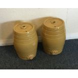 Two barrel shaped urns. Est. £10 - £20.