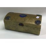 A Chinese brass and enamel decorated dome top box