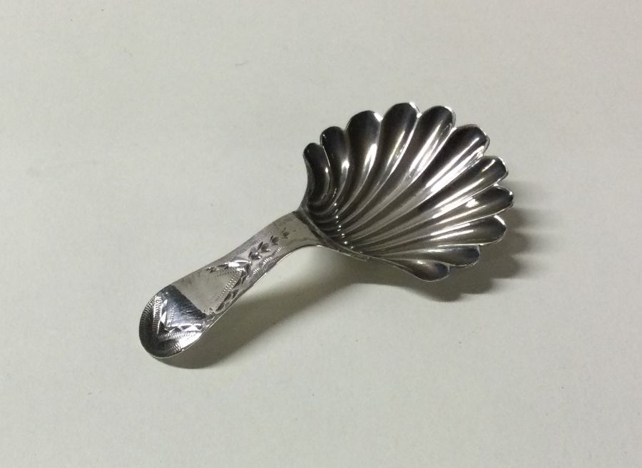 HESTER BATEMAN: A bright cut silver caddy spoon. L