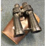 A large pair of Barr & Stroud binoculars in leathe