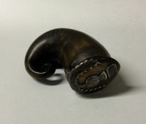 An Antique Scottish horn shaped silver snuff mull