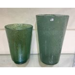 A stylish green studio glass vase together with on