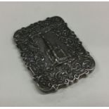 A good Victorian silver castle top card case depic