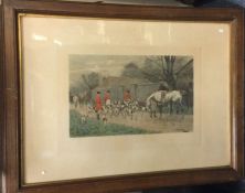 A set of four framed and glazed hunting prints. Ap