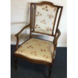 A good Victorian inlaid chair with upholstered sea